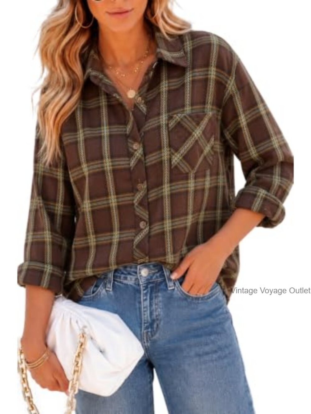 Oversized Flannel Shirt Button Down Long Sleeve Plaid Top